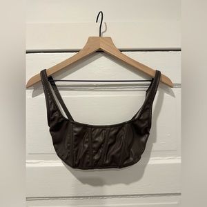 Out from Under Brown Leather Corset Crop Top